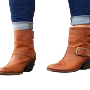 Lucky Brand Tommie Brown Leather Buckle Ankle Boots Size 9M